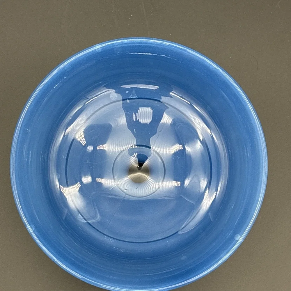 Vintage MCM A.L. Randall Frosted Blue Glass Pedestal Bowl Ribbed Base Compote